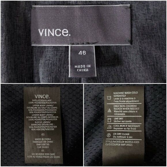 Flaws Vince Tech Blazer 3 Button Full Zip Navy Blue Mens Size 46 Polyester - Picture 11 of 12